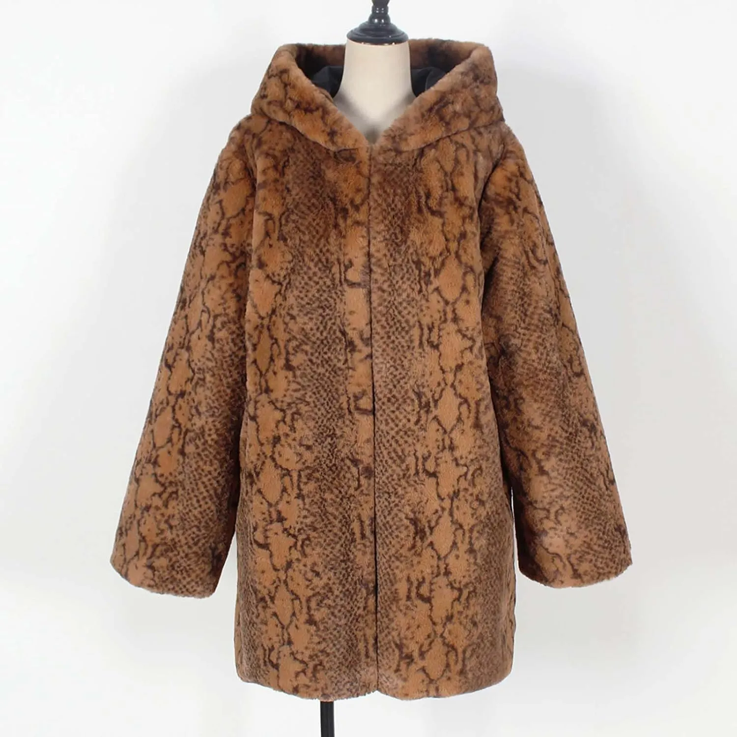 Womens Leopard Faux Fur Coats with Hood Fuzzy Fleece Sherpa Jackets Fluffy Shearling Open Front Cardigan Outerwear