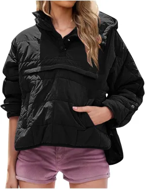 Womens Lightweight Puffer Jackets Warm Hooded Short Winter Coats Thicken Quilted Jackets Cropped Down Coats Outerwear