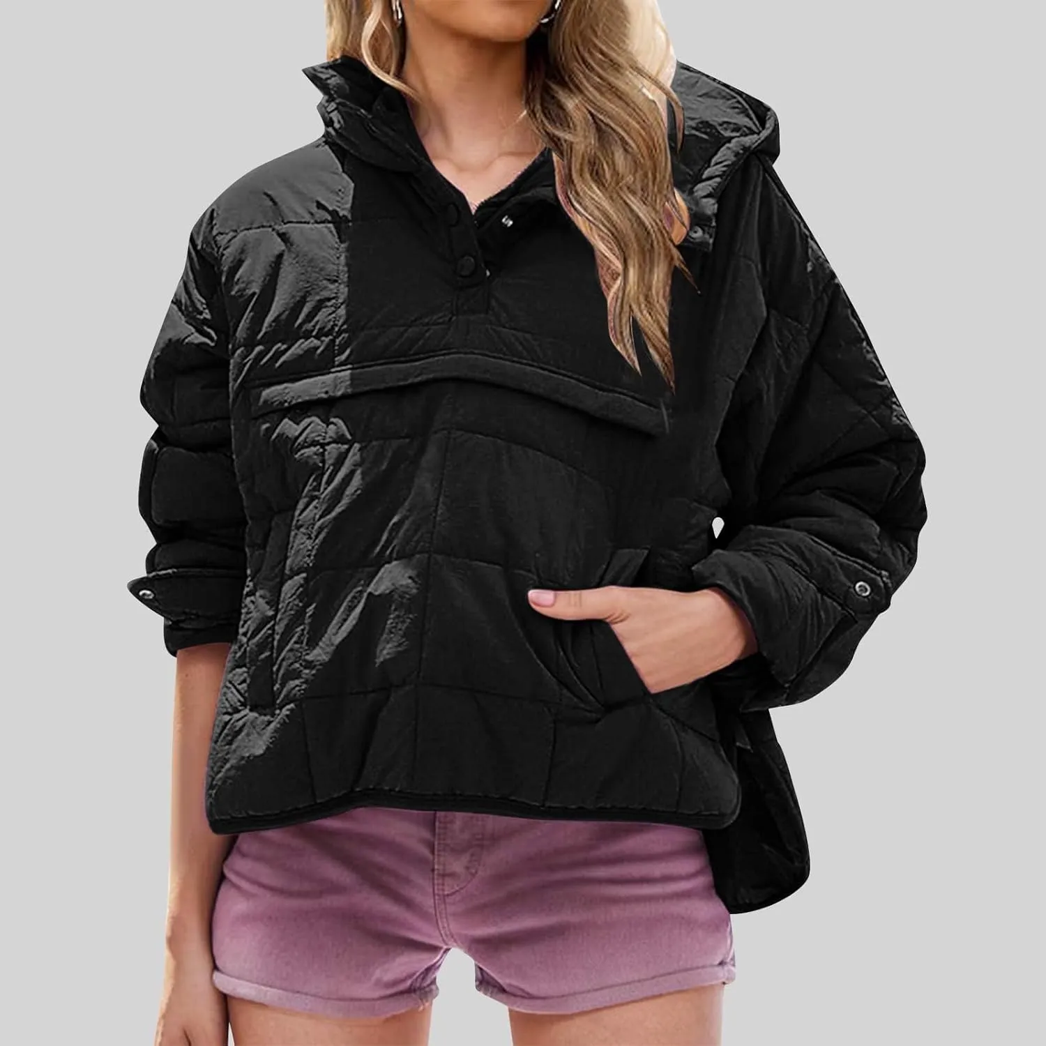 Womens Lightweight Puffer Jackets Warm Hooded Short Winter Coats Thicken Quilted Jackets Cropped Down Coats Outerwear