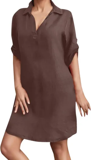 Womens Linen Dresses 2025 Summer Loose Vintage V Neck Short Sleeve Dresses Vacatioon Boho a Line Mini Shift Dress