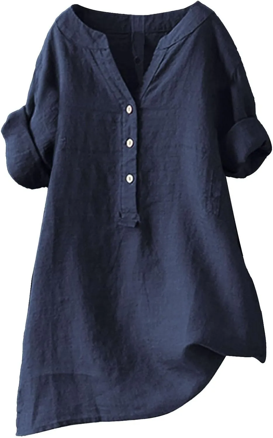 Women's Linen Shirts Summer Linen Floral Short Sleeve T Shirt Casual Loose Fit Henley V-Neck Tee Shirt