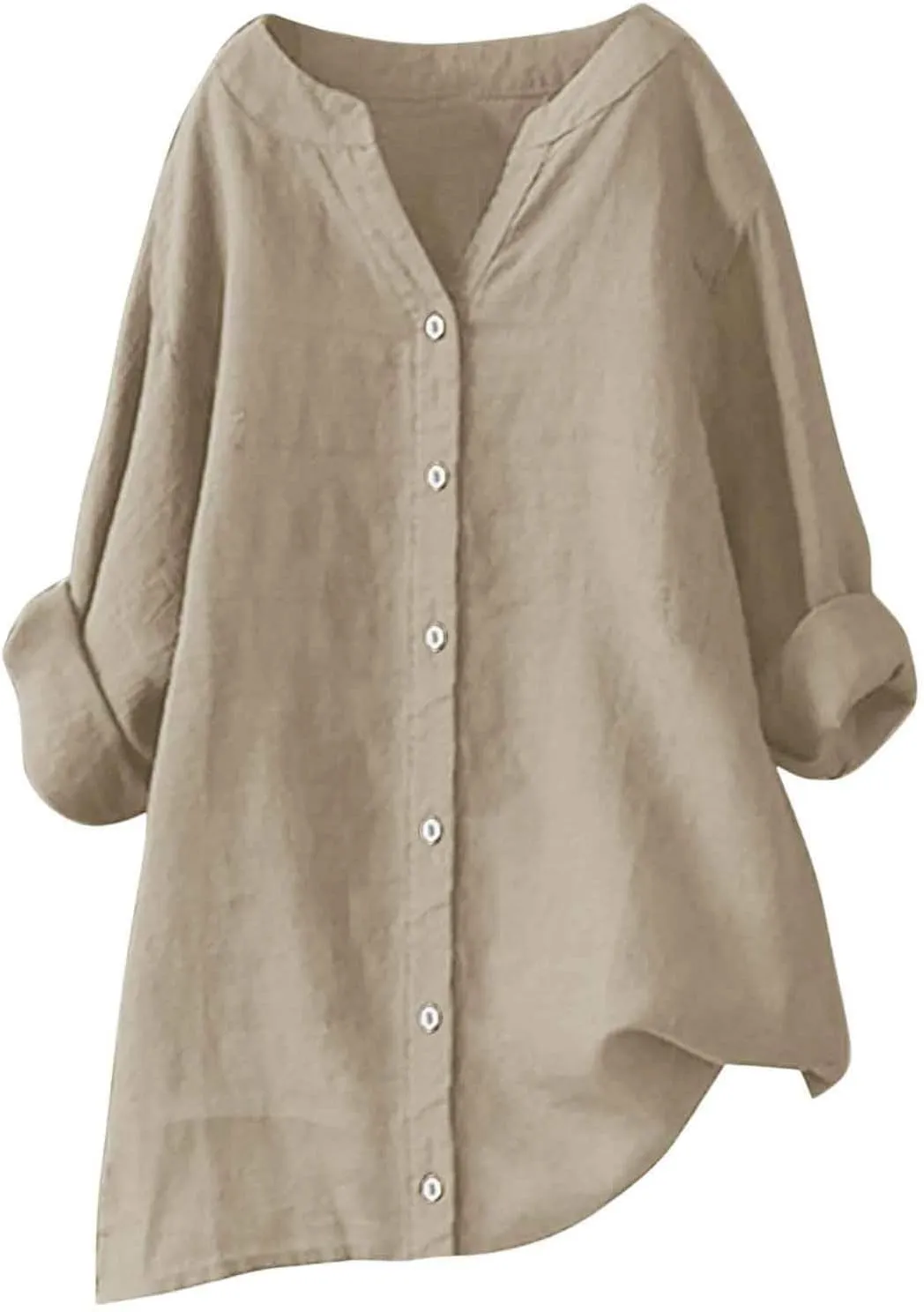 Womens Linen Shirts V Neck Button Up Blouse Embroidery Floral Comfy Tee Shirt Short Sleeve Loose Fit Shirts