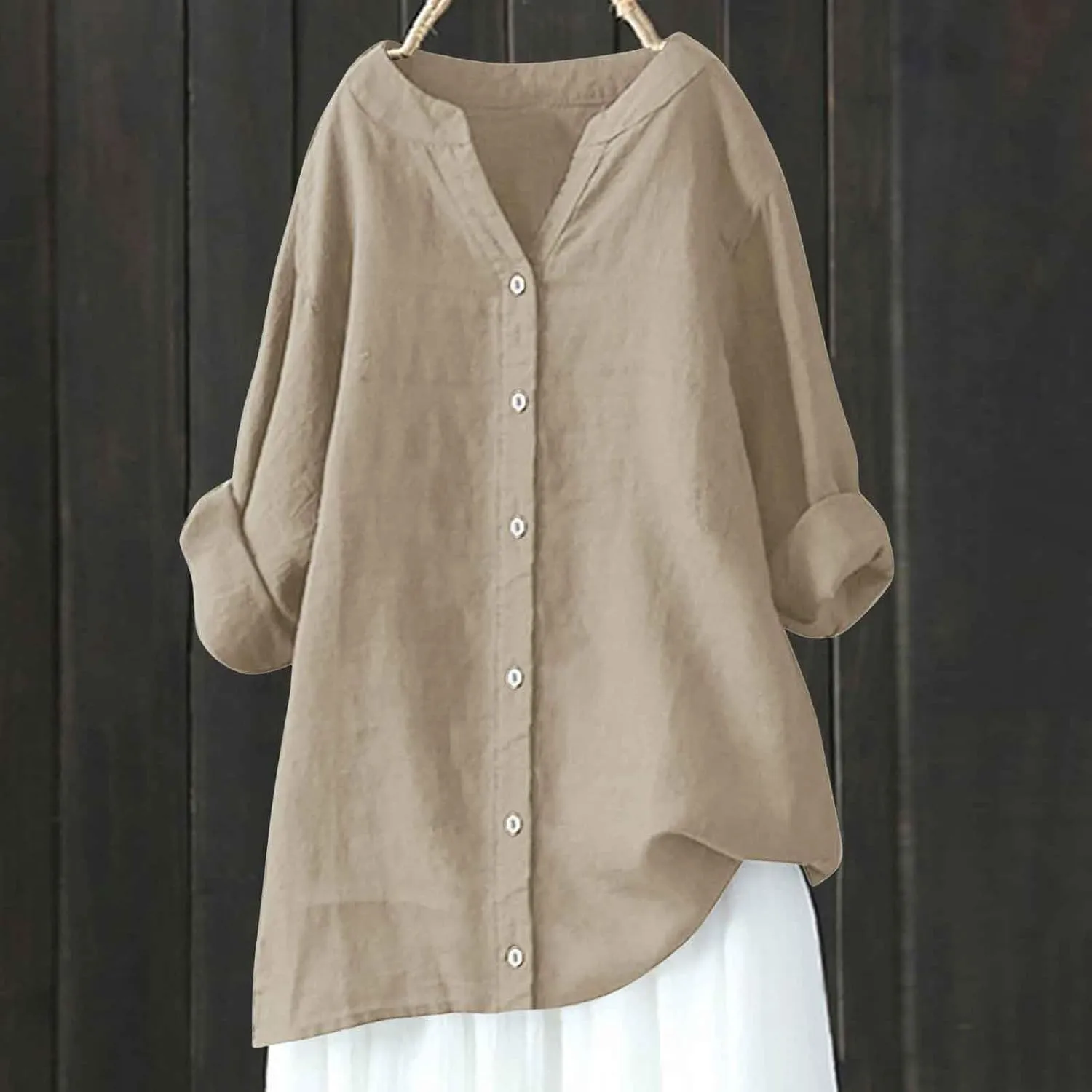 Womens Linen Shirts V Neck Button Up Blouse Embroidery Floral Comfy Tee Shirt Short Sleeve Loose Fit Shirts