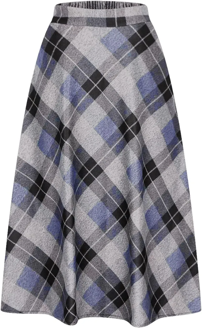 Women's Long Plaid Skirt Fall Winter High Waist A-line Pleated Maxi Skirts 2025 Spring Summer Trendy Vintage Dress