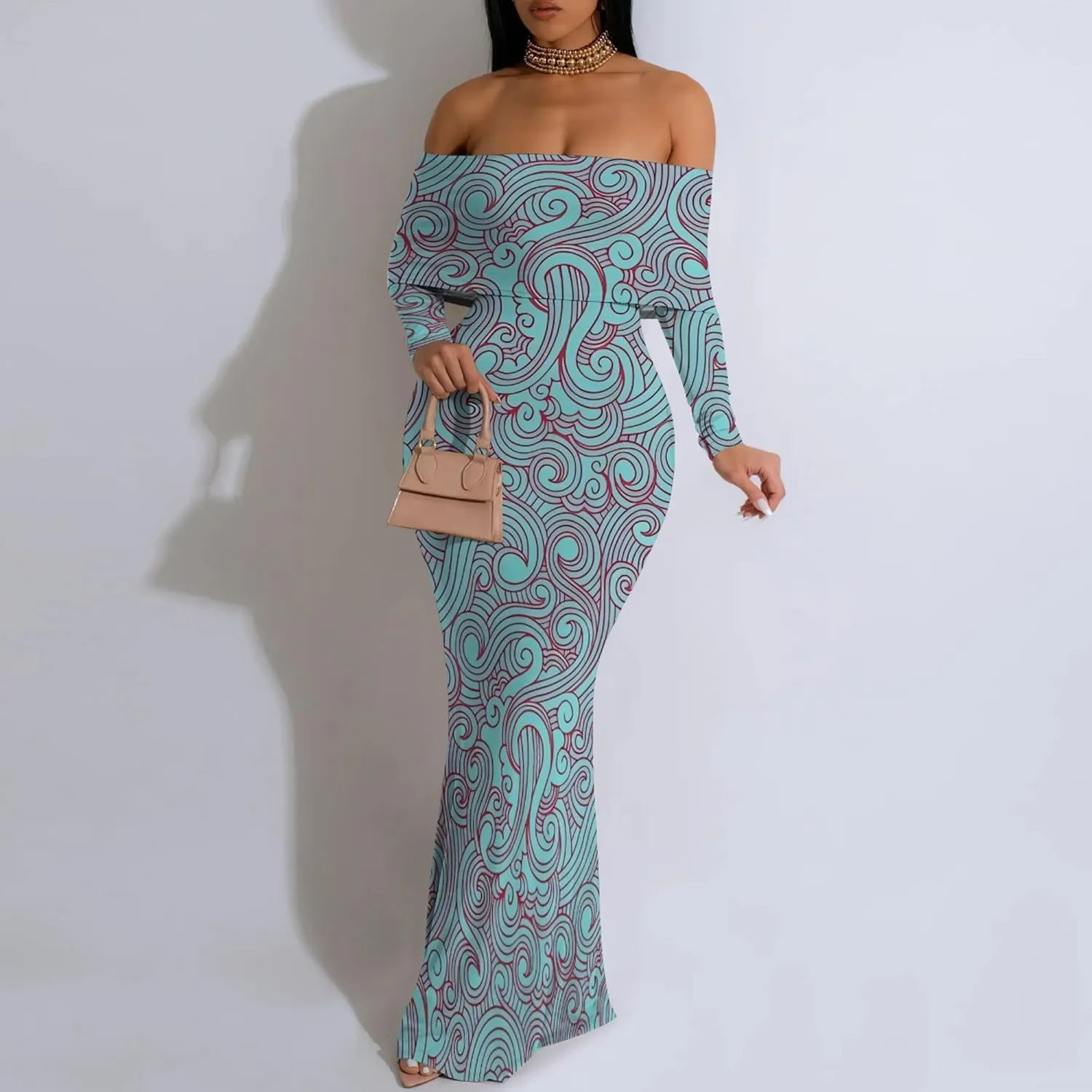 Women's Long Sleeve Evening Dress Sexy Bodycon Backless Strapless Wedding Party Cocktail Maxi Dress