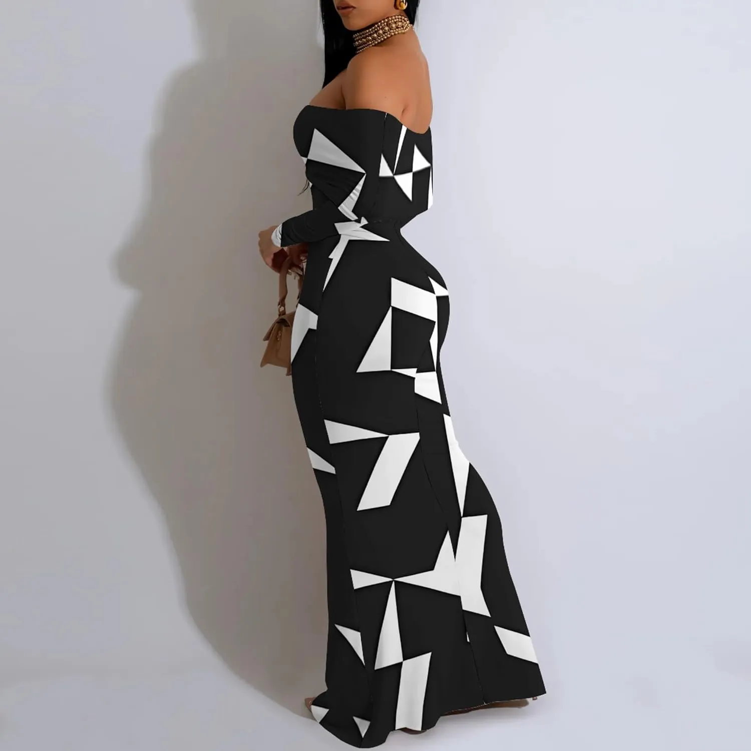 Women's Long Sleeve Evening Dress Sexy Bodycon Backless Strapless Wedding Party Cocktail Maxi Dress