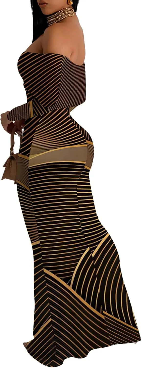 Women's Long Sleeve Evening Dress Sexy Bodycon Backless Strapless Wedding Party Cocktail Maxi Dress