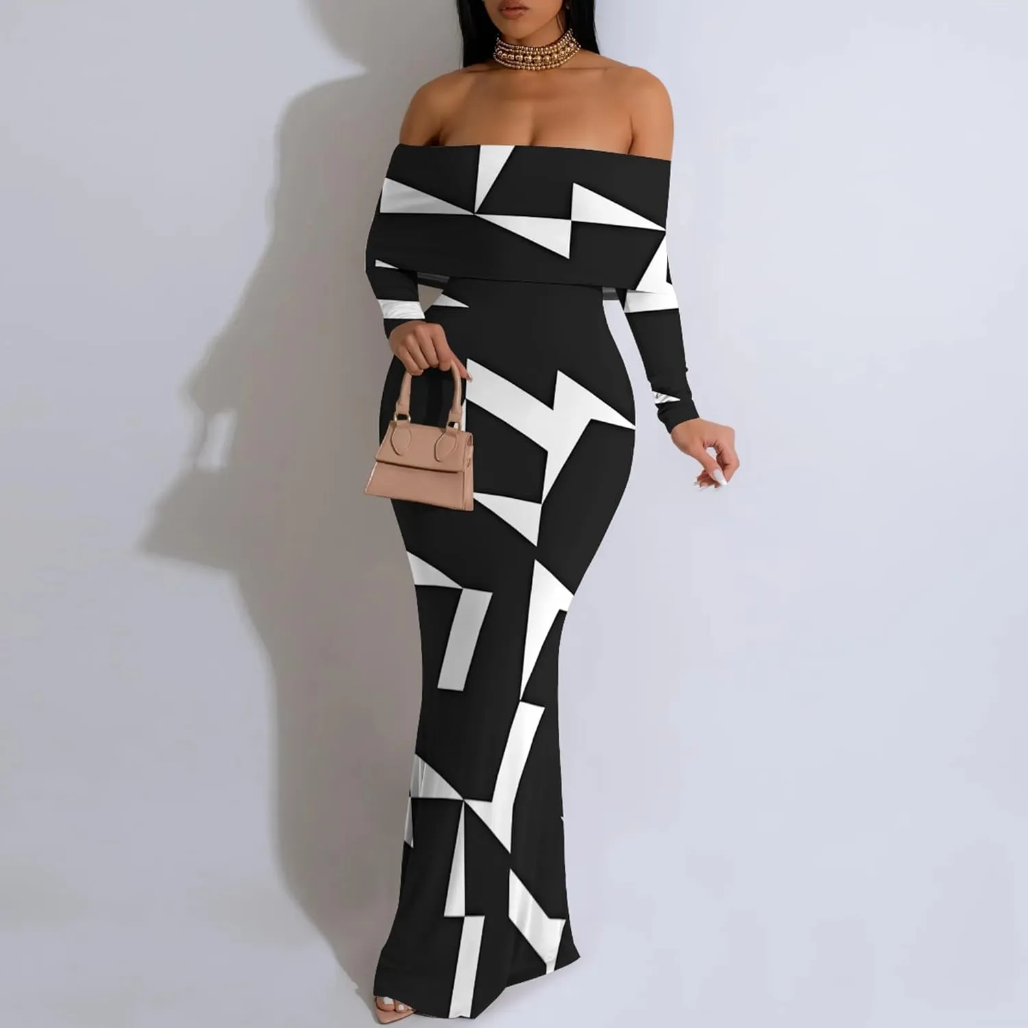 Women's Long Sleeve Evening Dress Sexy Bodycon Backless Strapless Wedding Party Cocktail Maxi Dress