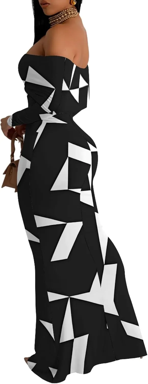 Women's Long Sleeve Evening Dress Sexy Bodycon Backless Strapless Wedding Party Cocktail Maxi Dress