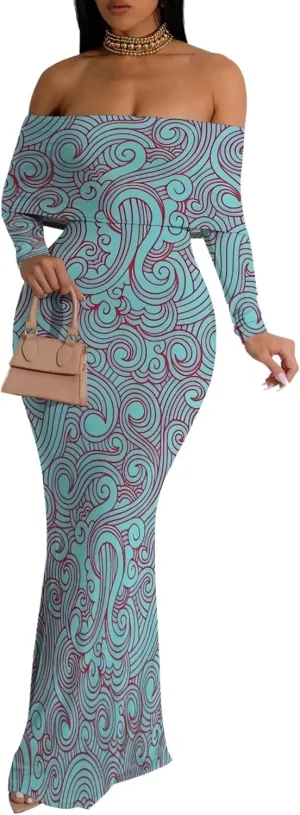Women's Long Sleeve Evening Dress Sexy Bodycon Backless Strapless Wedding Party Cocktail Maxi Dress