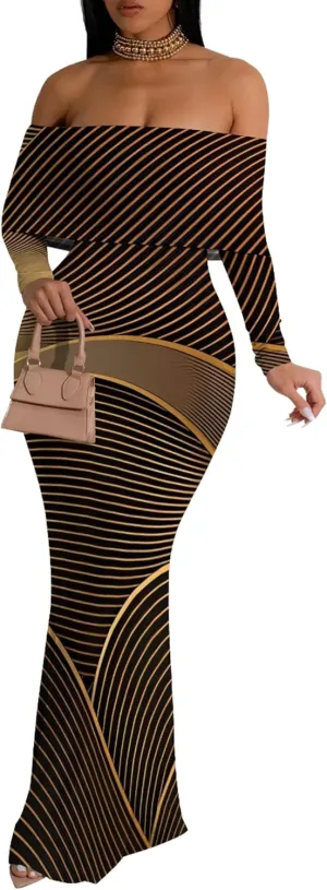 Women's Long Sleeve Evening Dress Sexy Bodycon Backless Strapless Wedding Party Cocktail Maxi Dress