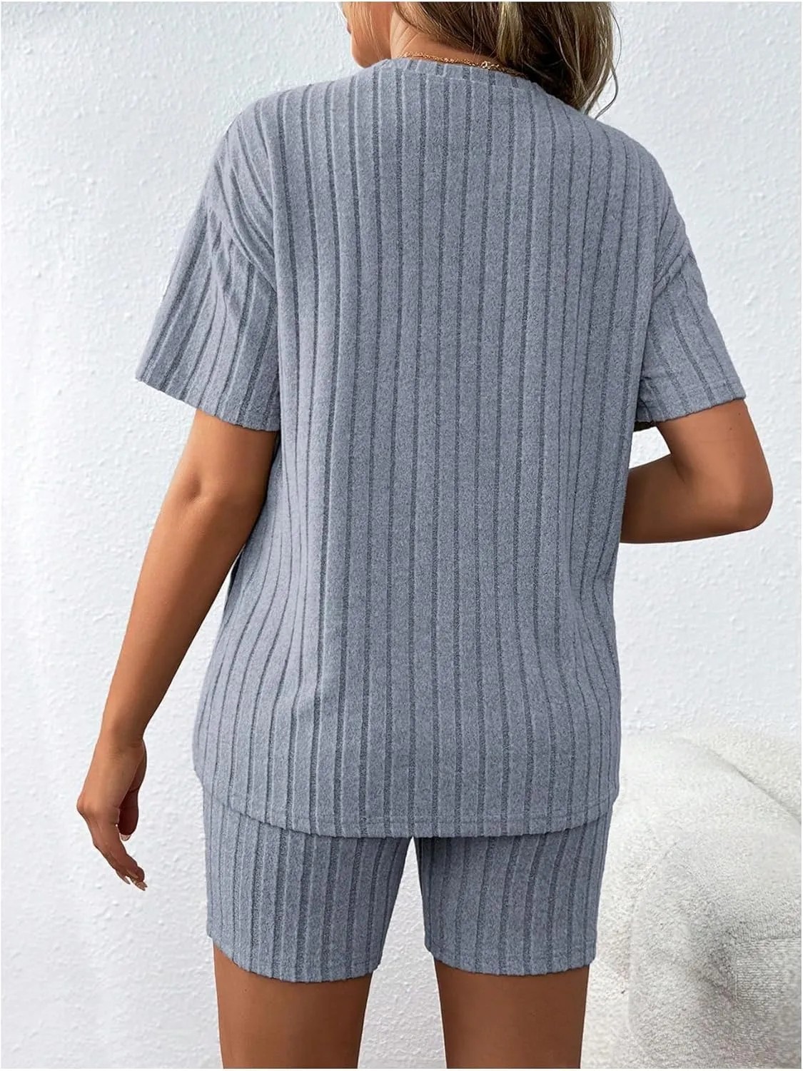 Women's Maternity Pajamas Set 2 Piece Outfits Rib Knit T Shirt and Biker Shorts Lounge Set Sleepwear