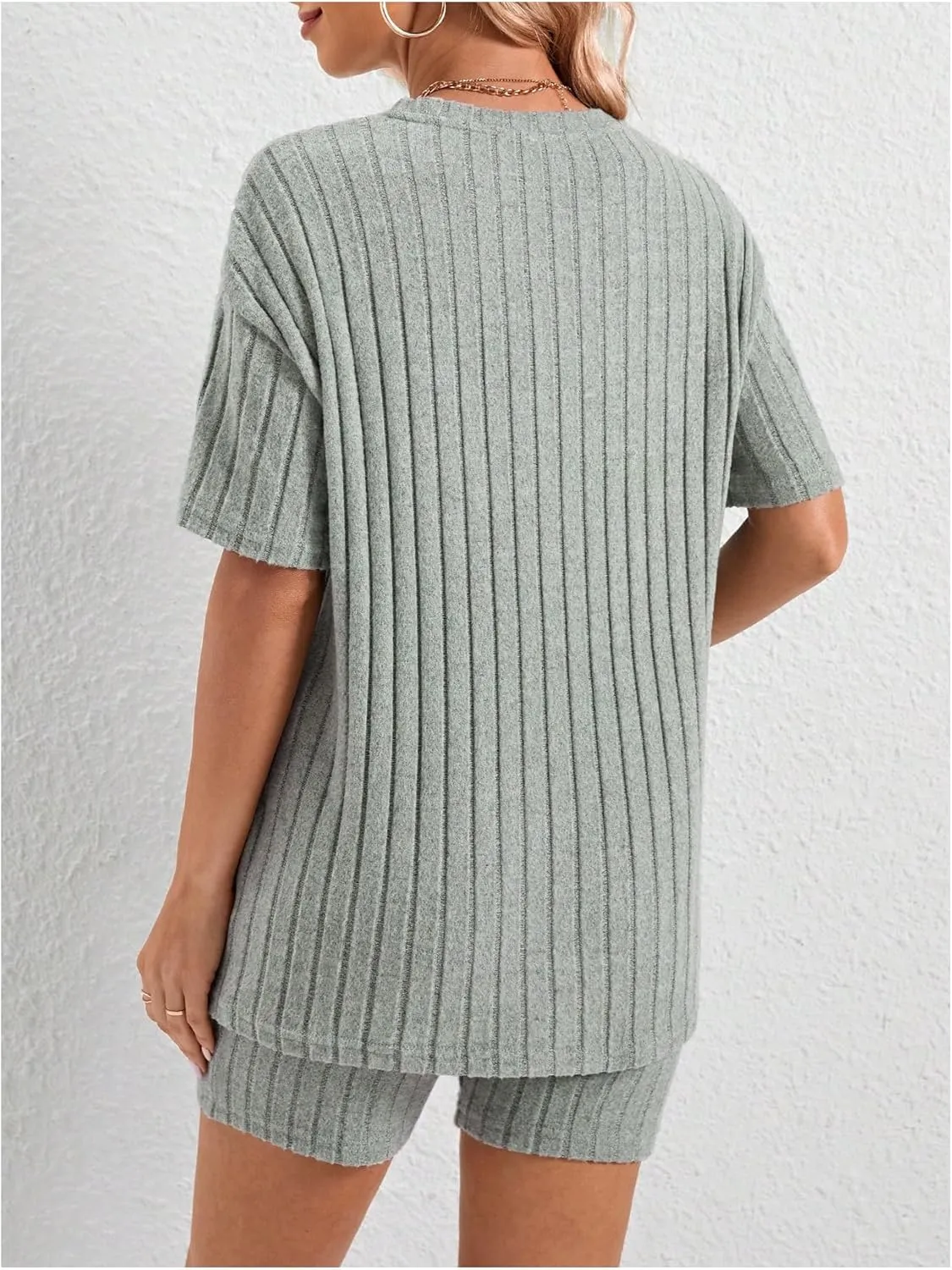 Women's Maternity Pajamas Set 2 Piece Outfits Rib Knit T Shirt and Biker Shorts Lounge Set Sleepwear