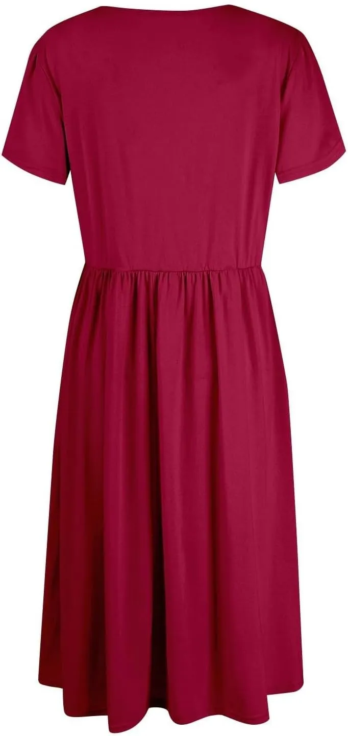 Women's Maxi Dresses Short Sleeve Crewneck Dresses Ruffle Flowy Flutter Ruffle Hem Dress Solid Color Dress Pocket