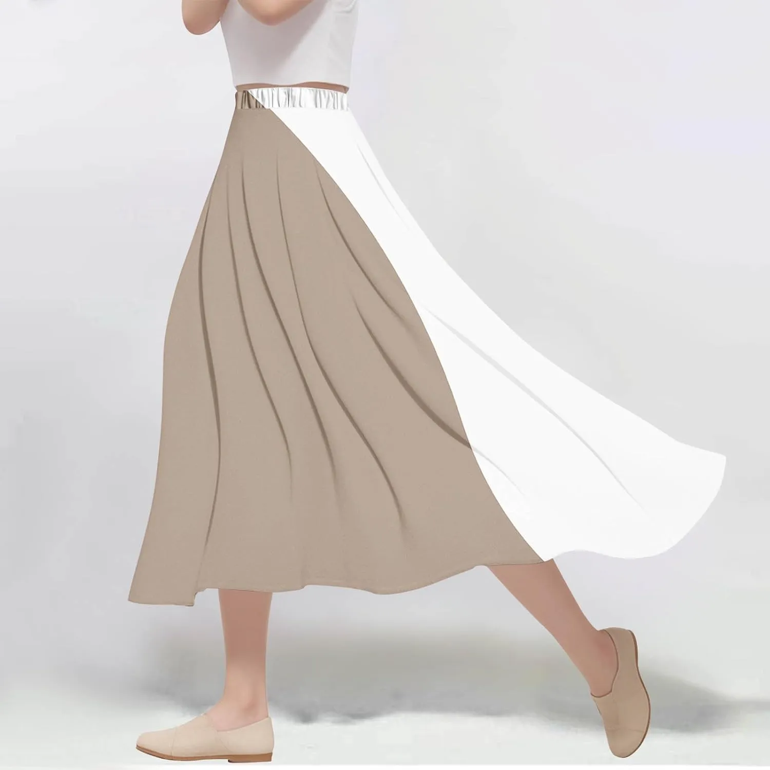 Womens Maxi Skirts Summer Elastic High Waist A Line Pleated Flowy Swing Skirt Casual Fashion Beach Vacation Skorts
