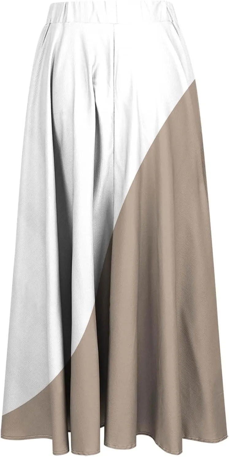 Womens Maxi Skirts Summer Elastic High Waist A Line Pleated Flowy Swing Skirt Casual Fashion Beach Vacation Skorts