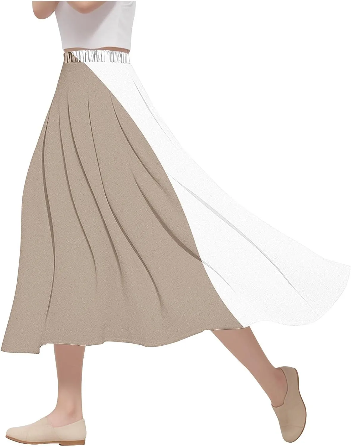 Womens Maxi Skirts Summer Elastic High Waist A Line Pleated Flowy Swing Skirt Casual Fashion Beach Vacation Skorts