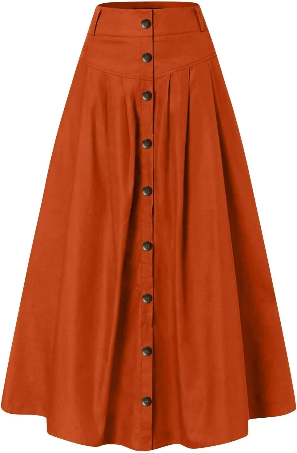 Women's Midi Skirts High Waist Solid Color Wrap Summer Pleated Waisted Casual Button Front Skirts, S-5XL