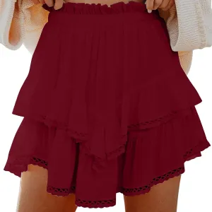 Womens Mini Skirts Ruffle Tiered Skirt Short Summer Skirt Casual Boho Skirt High Waisted A Line Skirt Crochet Shirts
