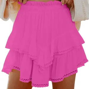 Womens Mini Skirts Ruffle Tiered Skirt Short Summer Skirt Casual Boho Skirt High Waisted A Line Skirt Crochet Shirts