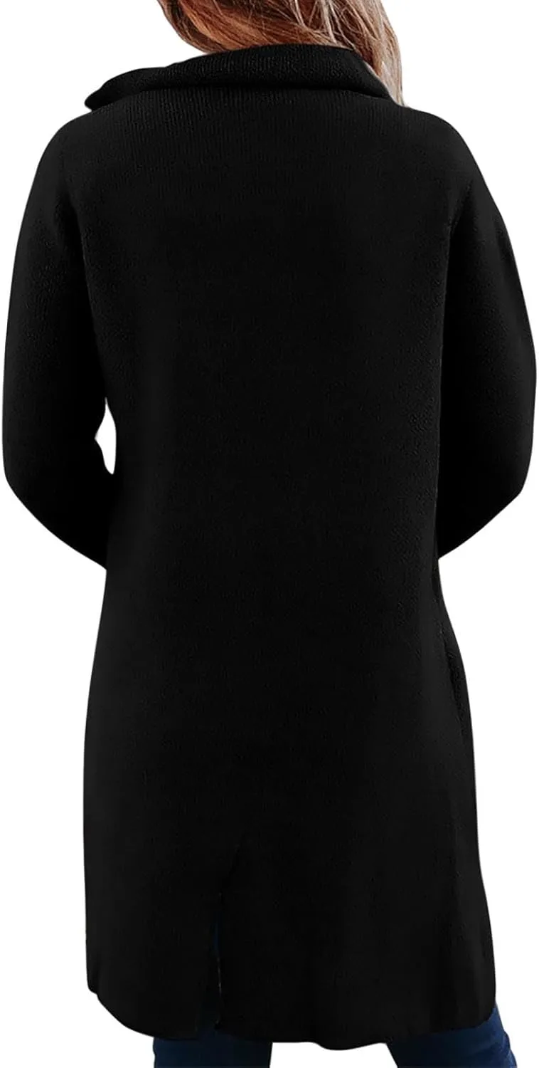 Women's Notched Lapel Wool Coat Double Breasted Pea Coats Winter Wool Blend Blazer Jacket Work Business Trench Coats