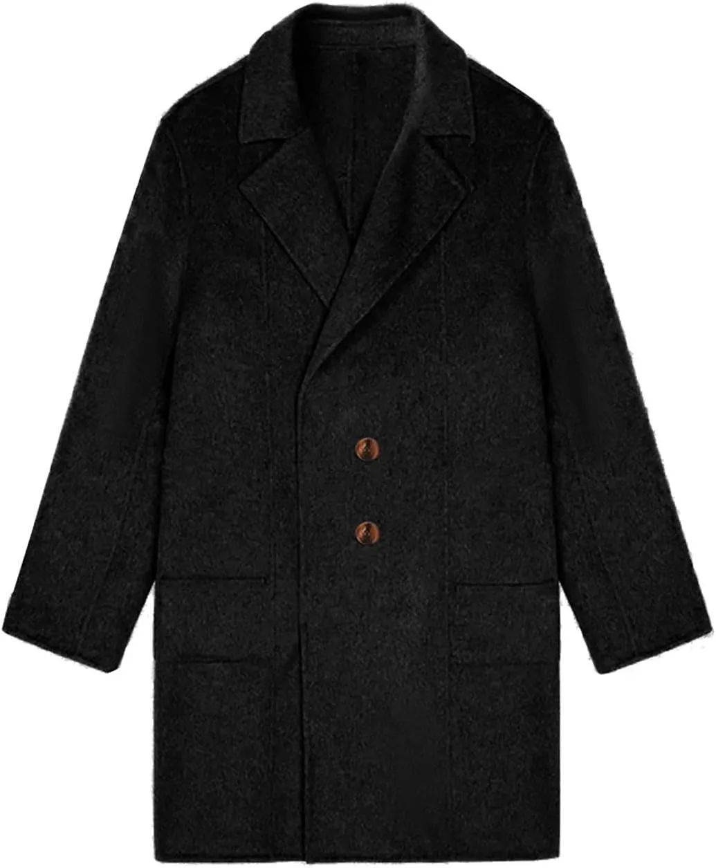 Women's Notched Lapel Wool Coat Double Breasted Pea Coats Winter Wool Blend Blazer Jacket Work Business Trench Coats
