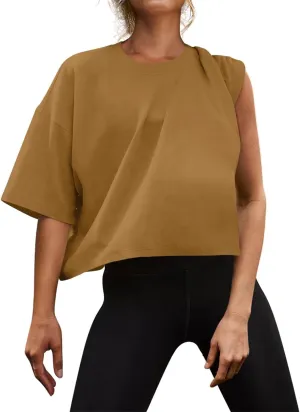 Womens Oversized Workout Crop Tops Cotton T Shirts Boxy Crewneck Loose Fit Short Sleeve Tee Summer Clothes 2025