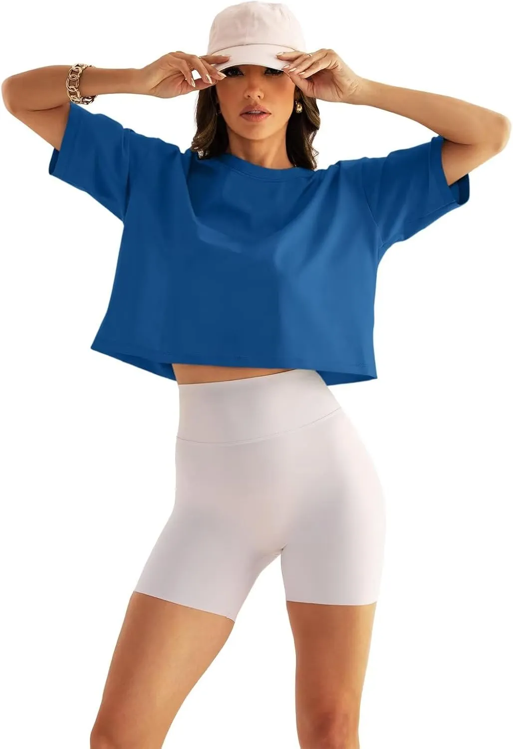 Womens Oversized Workout Crop Tops Cotton T Shirts Boxy Crewneck Loose Fit Short Sleeve Tee Summer Clothes 2025