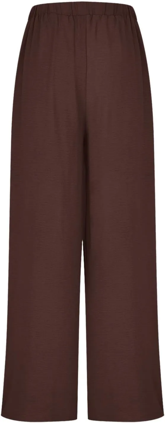 Women's Palazzo Pants Summer Stylish Casual High Waisted Cotton Linen Trousers Loose Pleated Wide Leg Paperbag Slacks