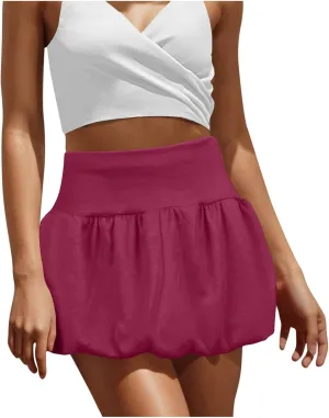 Womens Pleated Bubble Skirt Y2K Elastic High Waisted Puffy Mini Skirts 2025 Summer Casual Streetwear Athletic Dress