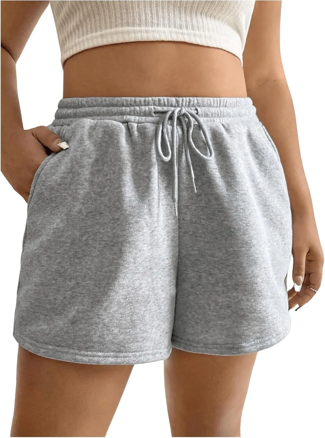 Women's Plus Size High Waisted Track Shorts Drawstring Sweat Jogger Shorts
