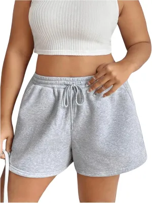 Women's Plus Size High Waisted Track Shorts Drawstring Sweat Jogger Shorts