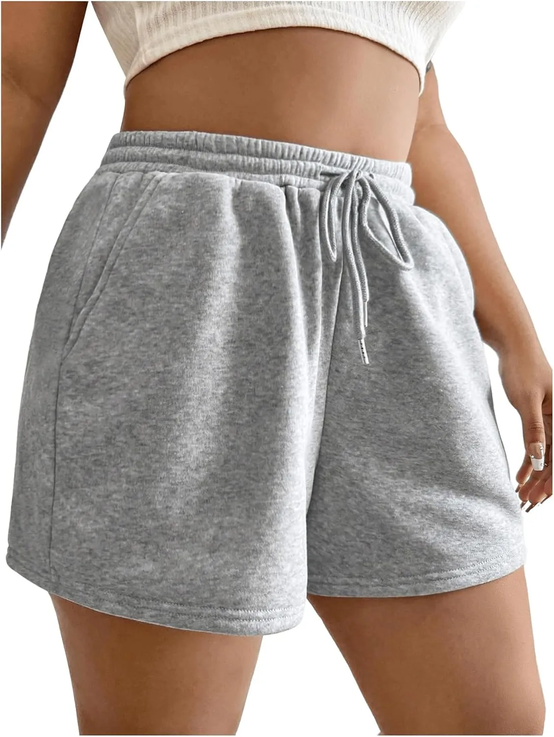 Women's Plus Size High Waisted Track Shorts Drawstring Sweat Jogger Shorts