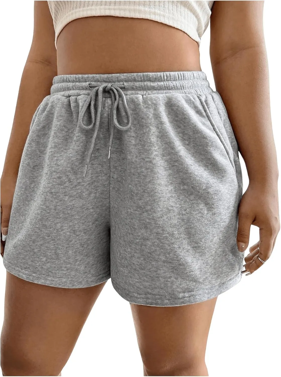 Women's Plus Size High Waisted Track Shorts Drawstring Sweat Jogger Shorts