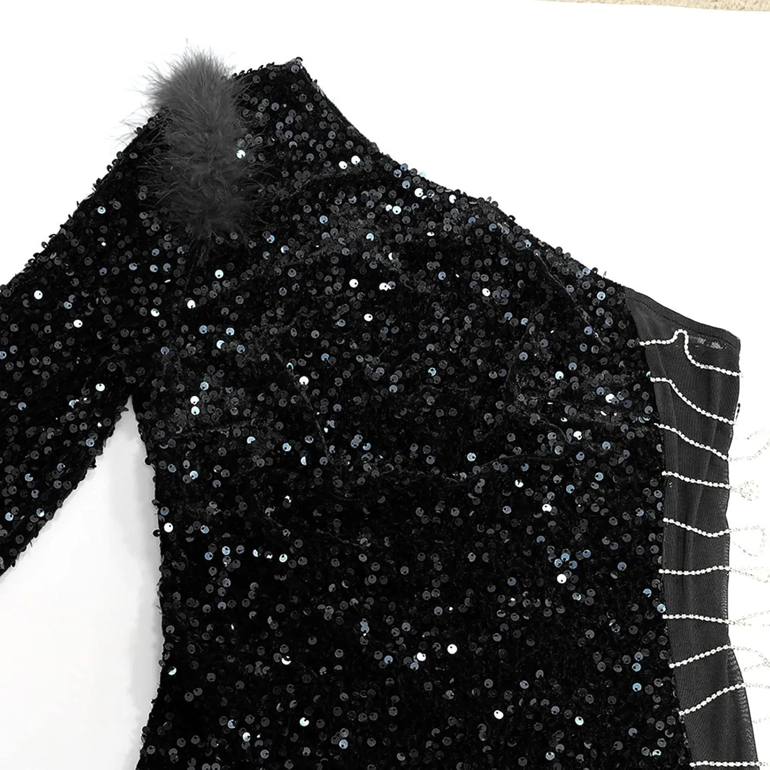 Womens Sequin Dress Sparkly One-Shoulder Bodycon Mini Dress Formal Sexy Split Cocktail Party Short Dresses
