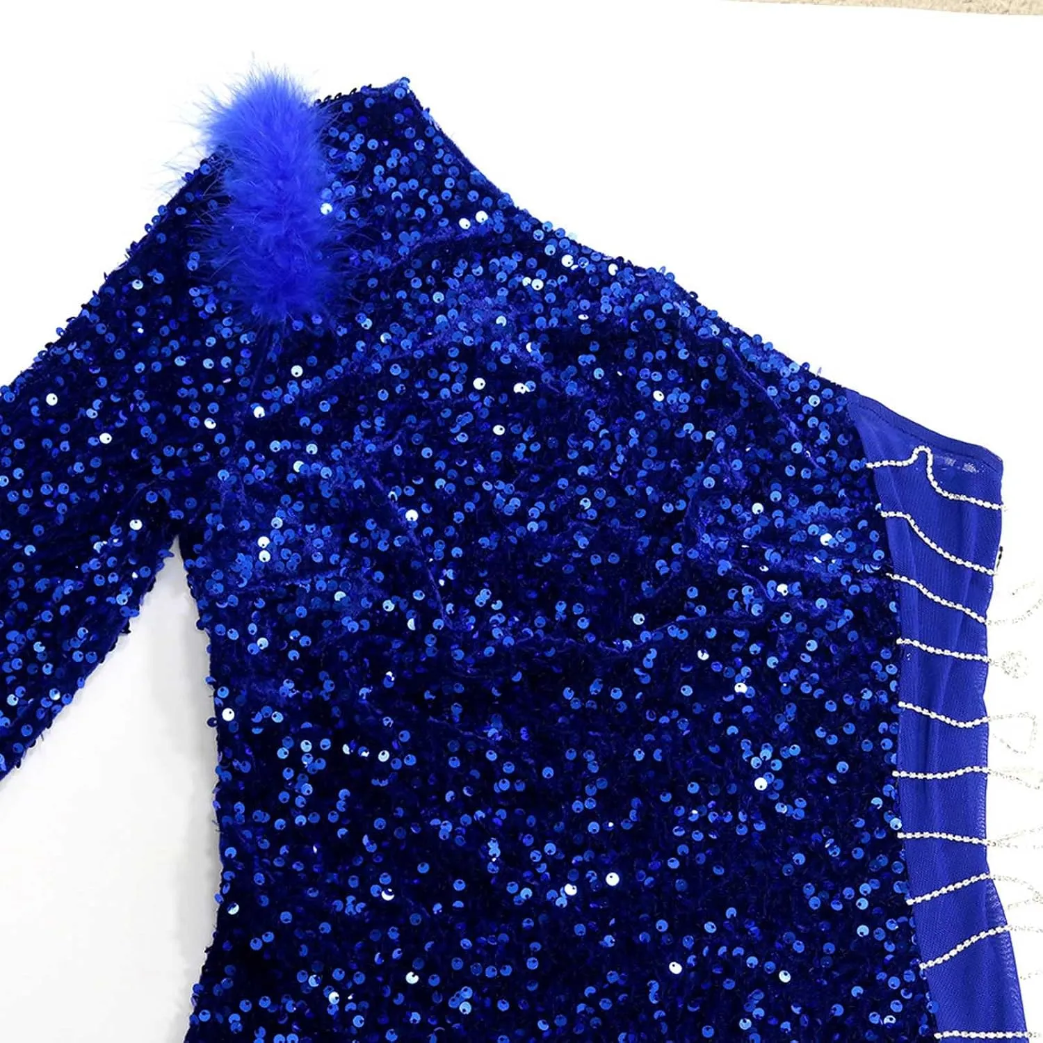 Womens Sequin Dress Sparkly One-Shoulder Bodycon Mini Dress Formal Sexy Split Cocktail Party Short Dresses
