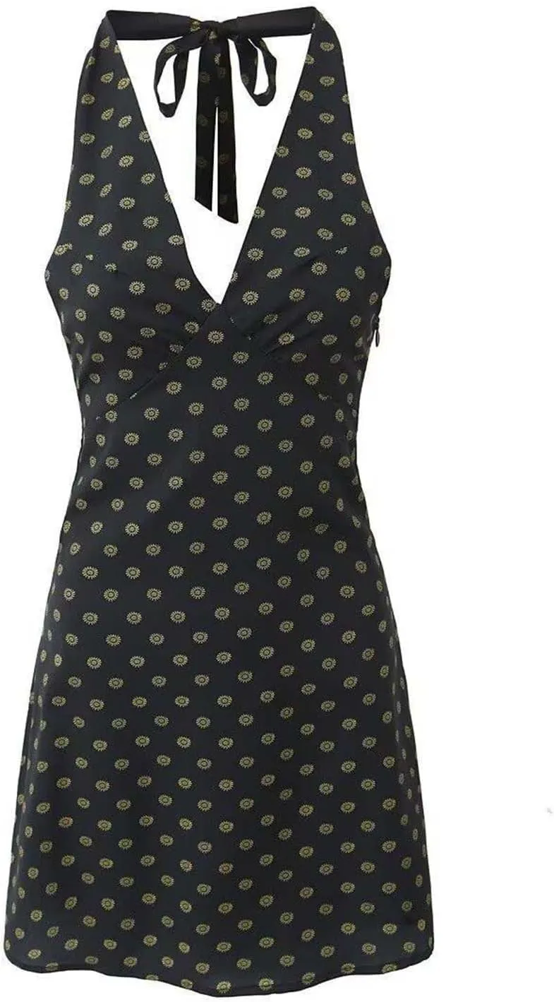 Womens Sexy Bodycon Maxi Dress Halter Deep V Neck Sleeveless Dot Backless Summer Party Clubwear Elegant Bodycon Dresses