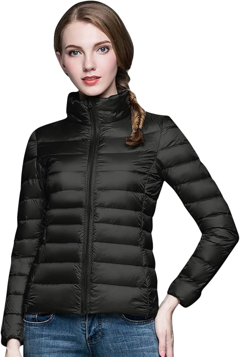Women's Short Down Coat Packable Puffer Jacket Hooded Winter Ultra Light Quilted Winter Coat with Pocket Outerwear