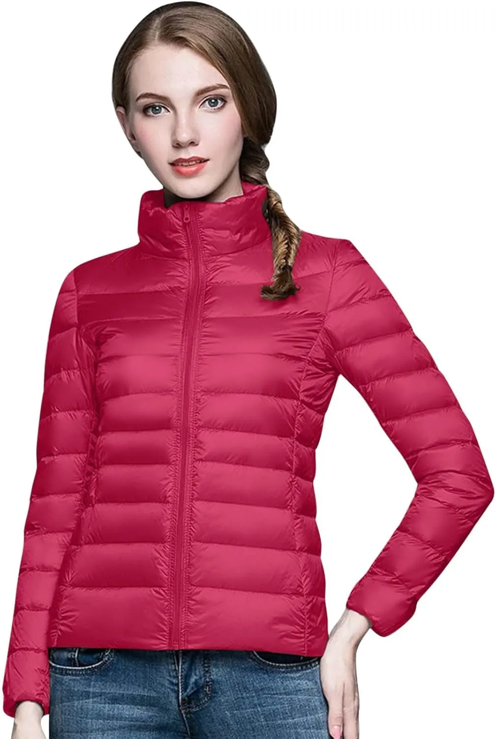 Women's Short Down Coat Packable Puffer Jacket Hooded Winter Ultra Light Quilted Winter Coat with Pocket Outerwear