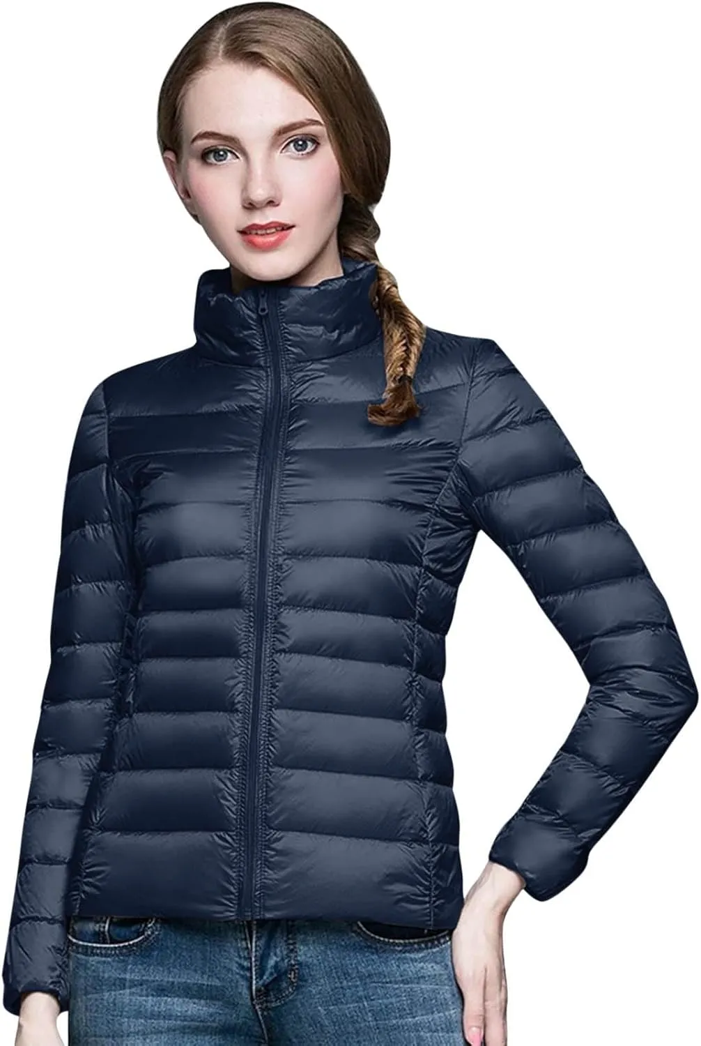 Women's Short Down Coat Packable Puffer Jacket Hooded Winter Ultra Light Quilted Winter Coat with Pocket Outerwear