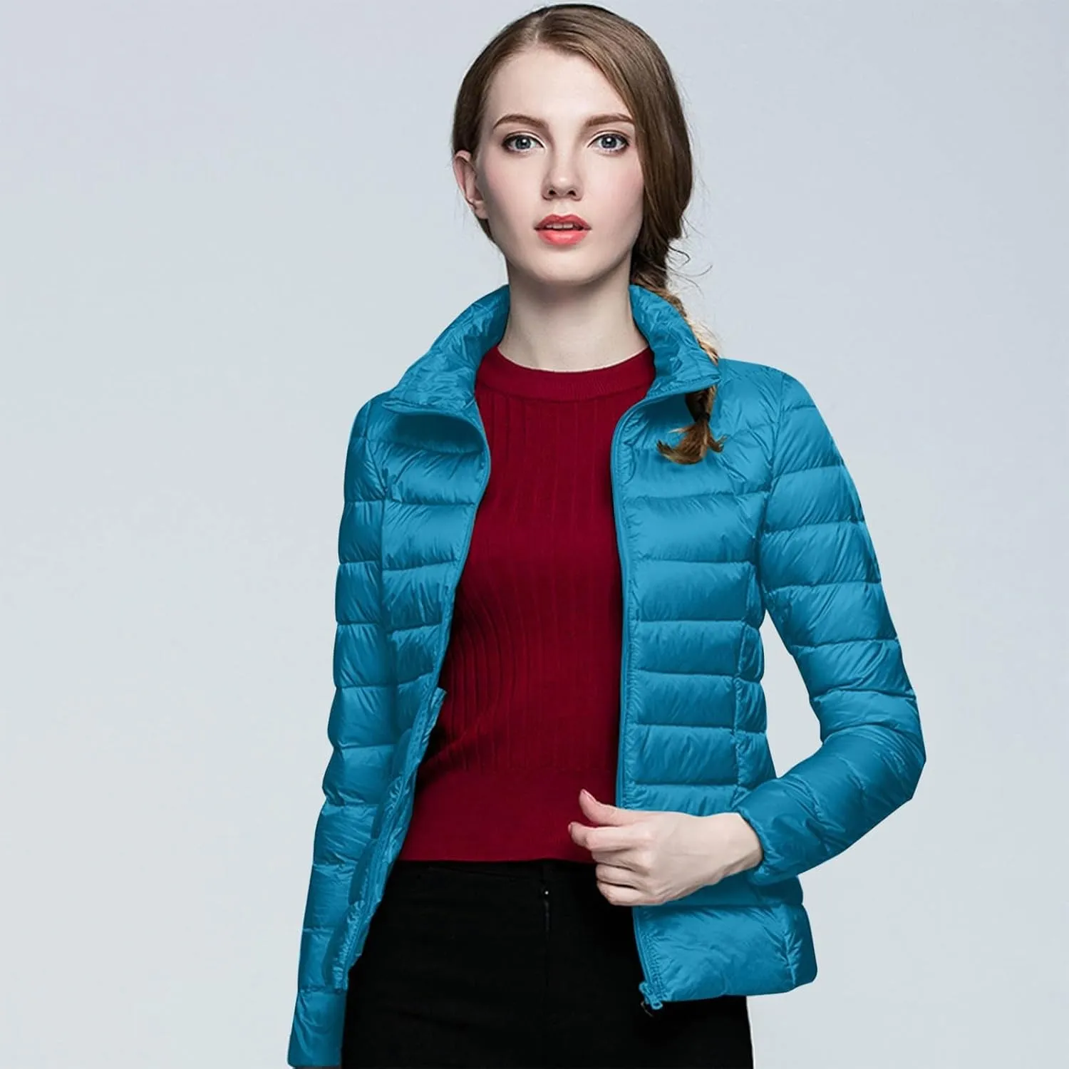 Women's Short Down Coat Packable Puffer Jacket Hooded Winter Ultra Light Quilted Winter Coat with Pocket Outerwear