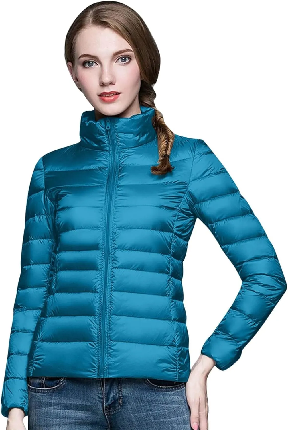 Women's Short Down Coat Packable Puffer Jacket Hooded Winter Ultra Light Quilted Winter Coat with Pocket Outerwear