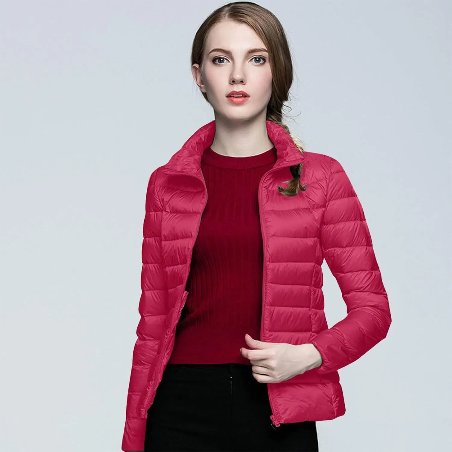 Women's Short Down Coat Packable Puffer Jacket Hooded Winter Ultra Light Quilted Winter Coat with Pocket Outerwear