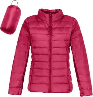 Women's Short Down Coat Packable Puffer Jacket Hooded Winter Ultra Light Quilted Winter Coat with Pocket Outerwear