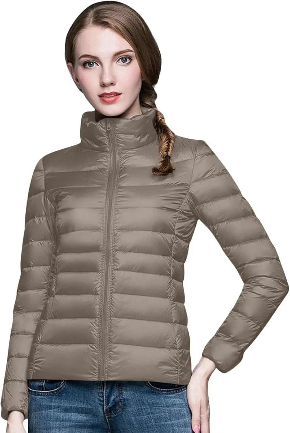 Women's Short Down Coat Packable Puffer Jacket Hooded Winter Ultra Light Quilted Winter Coat with Pocket Outerwear