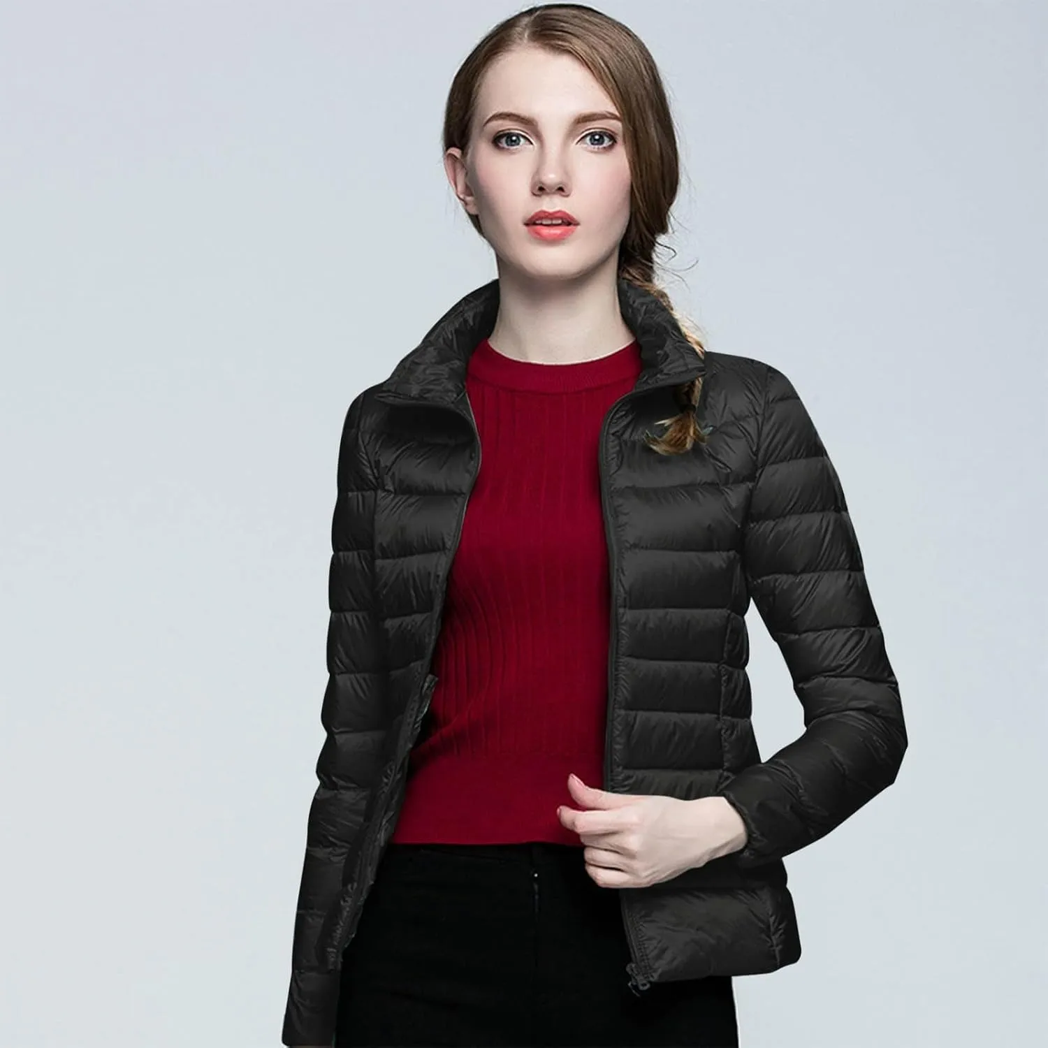 Women's Short Down Coat Packable Puffer Jacket Hooded Winter Ultra Light Quilted Winter Coat with Pocket Outerwear
