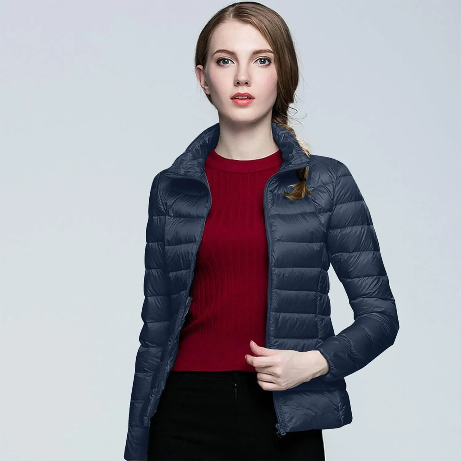 Women's Short Down Coat Packable Puffer Jacket Hooded Winter Ultra Light Quilted Winter Coat with Pocket Outerwear