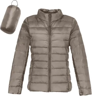 Women's Short Down Coat Packable Puffer Jacket Hooded Winter Ultra Light Quilted Winter Coat with Pocket Outerwear