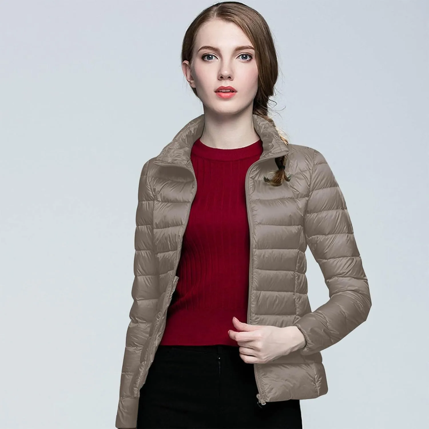 Women's Short Down Coat Packable Puffer Jacket Hooded Winter Ultra Light Quilted Winter Coat with Pocket Outerwear