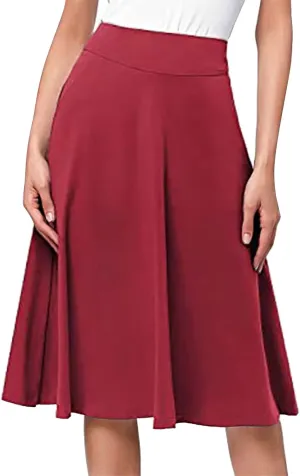 Womens Skirt for Going Out Summer High Elastic Waist Solid Color A-Line Knee Length Maxi Skirts for Women Trendy Clothes
